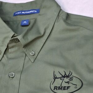 Rocky Mountain Elk Foundation Men M Olive Green RMEF Long Sleeve Shirt‎ Button